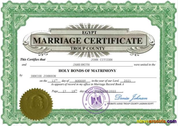 Egypt marriage certificate